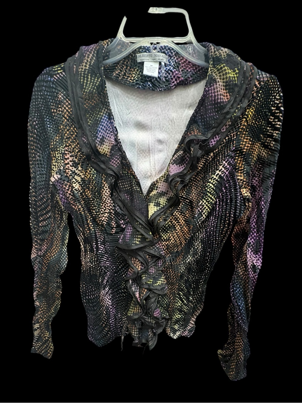 Alberto Makali Mesh Ruffle Jacket Top Multicolor Y2K Size M